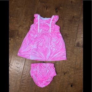 Lilly Pulitzer Annabelle Infant Dress in Prosecco Pink Fronds Place print. 6-12m